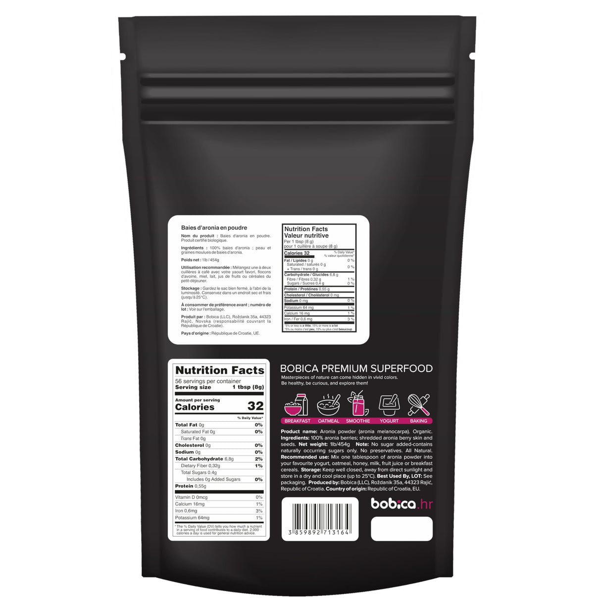 b Organic Aronia Berry Powder - Black Chokeberry Superfood High in Anthocyanins & Polyphenols - Supports Immune System - Chokeberries Organic Superfood - Aronia Berries - Vegan, Gluten-Free - 1lb