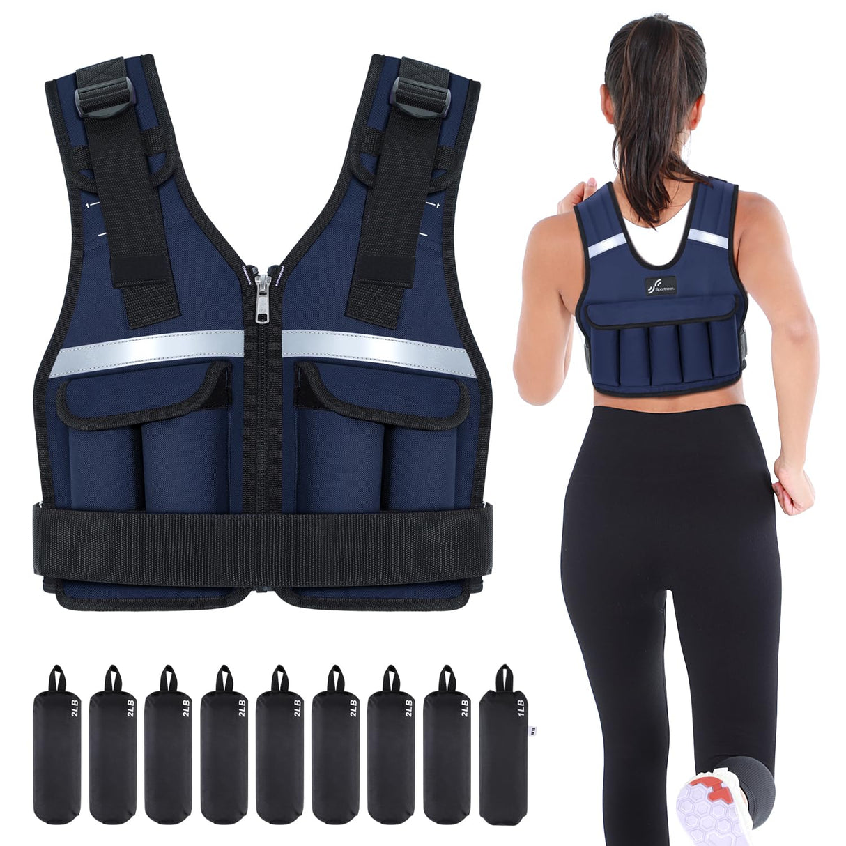 Adjustable Weighted Vest Weights Set: Sportneer 2-18 lbs/2-42 lbs Body Weight Vests 16 In 1 Fast Adjust Running Vest for Men Women Gym Home Workout Fitness Strength Training 2-18/42 lbs Removable