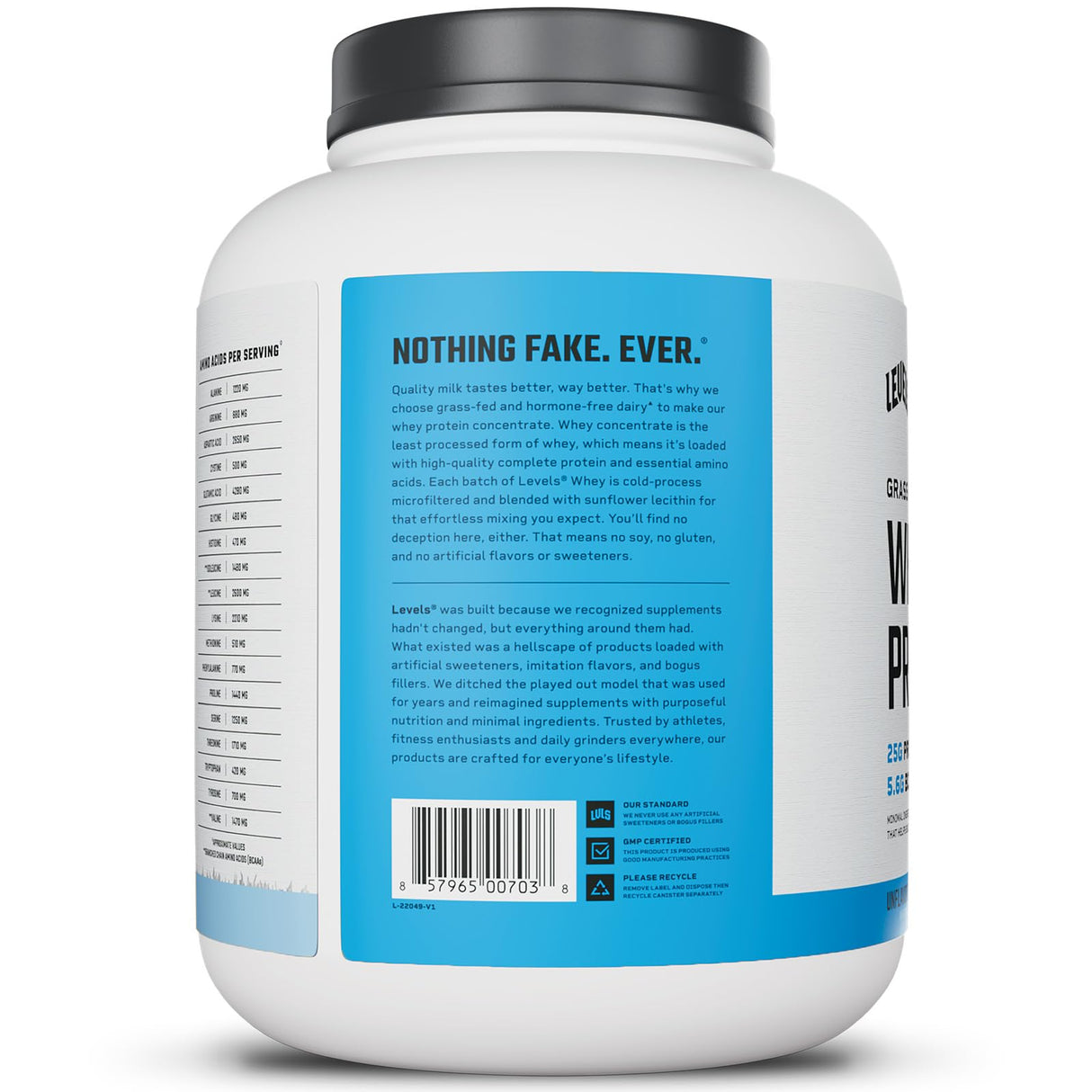 Levels Grass Fed Whey Protein Powder, No Artificials, 25G of Protein, Unflavored, 5LB