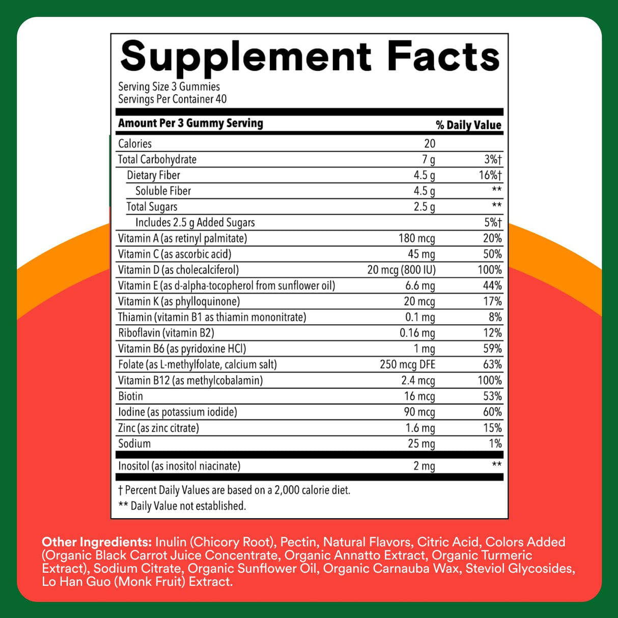 SmartyPants Kids Multivitamin & Fiber Gummies: Prebiotic Fiber to Support Kids Digestion with Vitamin D3, C, Vitamin B12, B6, A, Zinc, Biotin, Folate, Three Fruit Flavors, 120 Count (40 Day Supply)