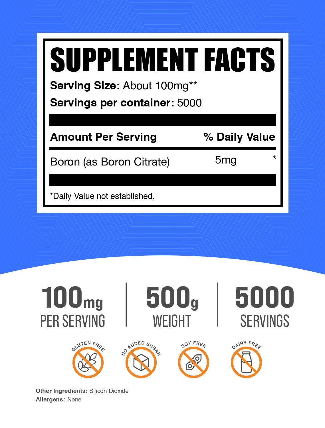 BulkSupplements.com Boron Citrate Powder - Boron Supplement for Men & Women, Food Grade - for Bones & Joints Support, 100mg per Serving, 500g (1.1 lbs) (Pack of 1)