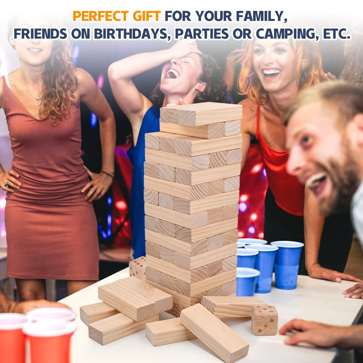 Megwoz Giant Tumble Tower Games for Kids and Adults 57 Blocks New Zealand Pine Wooden Blocks Stacking to Over 4.2FT Family Game for Indoors Outdoors Yard Games for Family