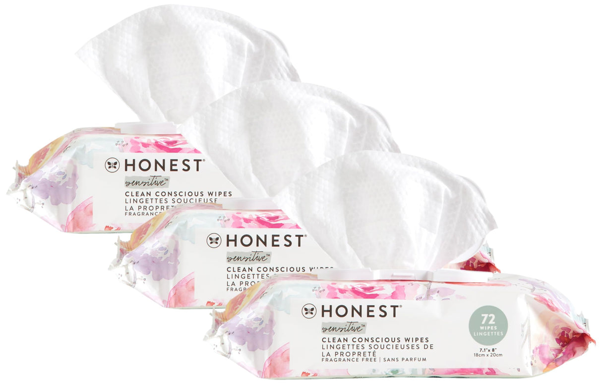 The Honest Company Clean Conscious Multi-Use Wipes | Hypoallergenic + Unscented for Sensitive Skin | Over 99% Water, Compostable, Plant Based, Baby Wipes | Rose Blossom, 288 Count