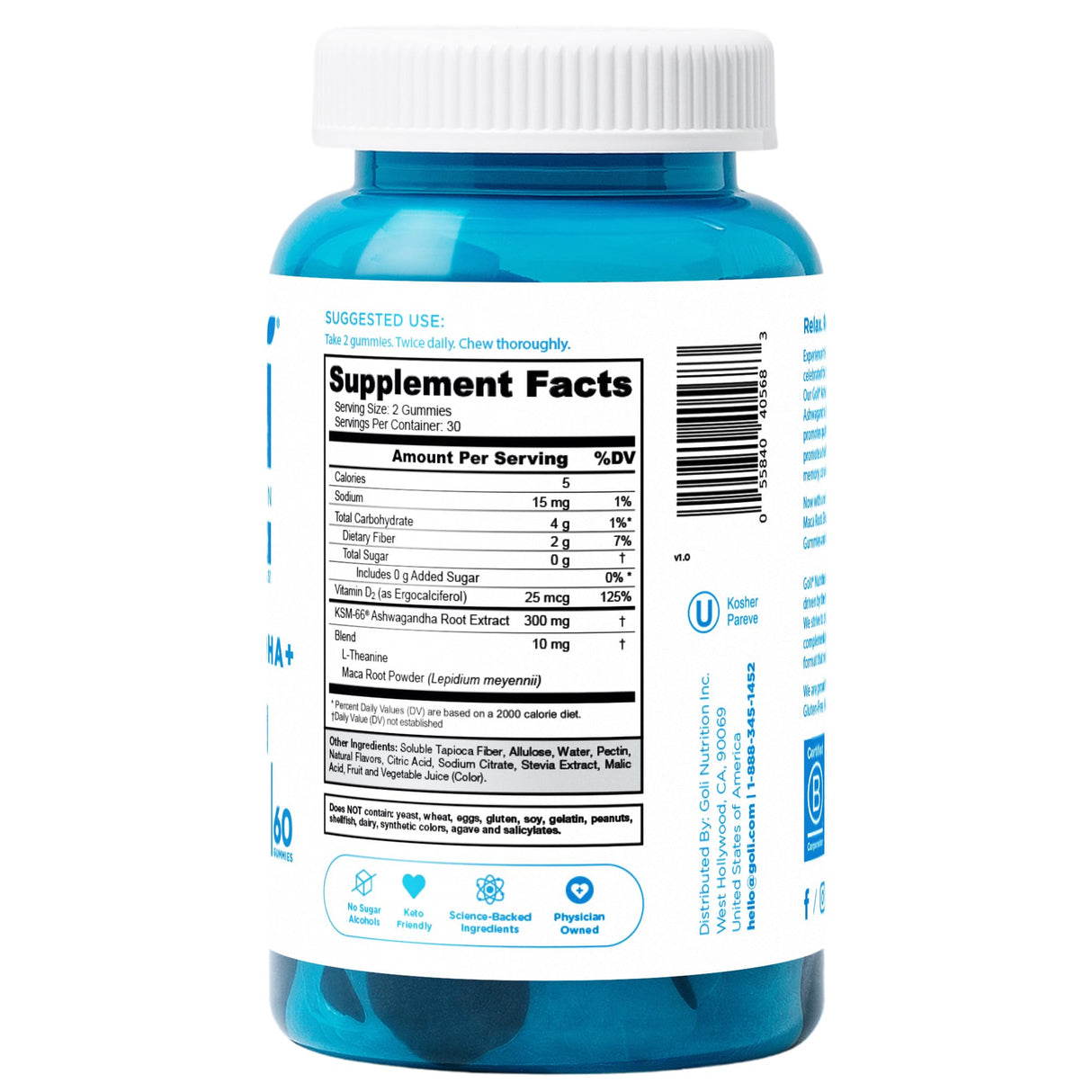 Goli Zero Sugar Ashwagandha & Vitamin D, Maca, L-Theanine Gummies, No Artificial Sweeteners, No Sugar Alcohols. Mixed Berry, KSM-66, Vegan, Plant Based, Non-GMO, Gluten-Free & Gelatin Free. (3)