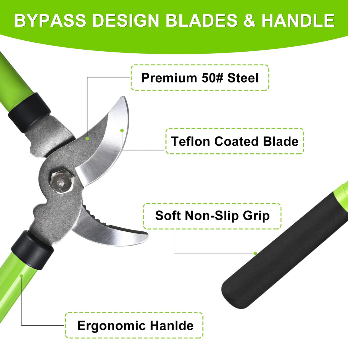 2Pcs High Carbon Steel Bypass Hand Loppers & SK5 Pruning Shears Set