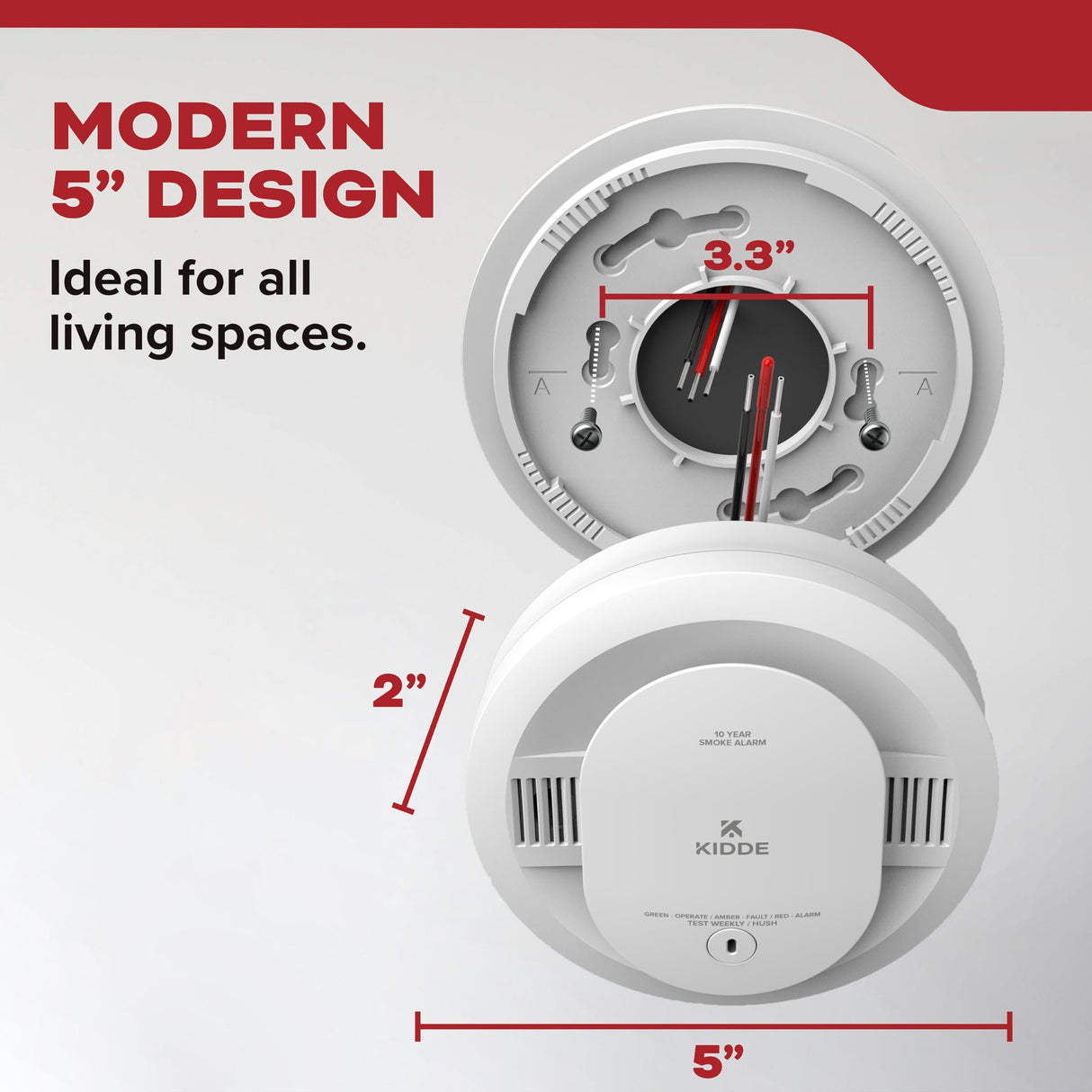 Kidde Smoke Detector, Hardwired with 10-Year Battery Backup, Interconnectable, LED Status Lights, 85 dB Alarm, 5-inches, 20SA10, 3 Pack
