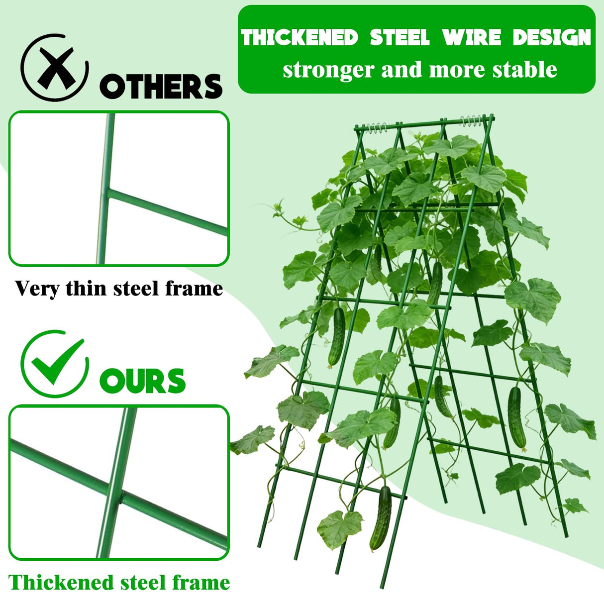 Heavy Duty Cucumber Trellis,2 Pack,No AssemblyGarden Trellis for Climbing Plants Outdoor,Cucumber Trellis, A-Frame Vegetable Frame,Vegetables Peas Beans Squash Cucumber