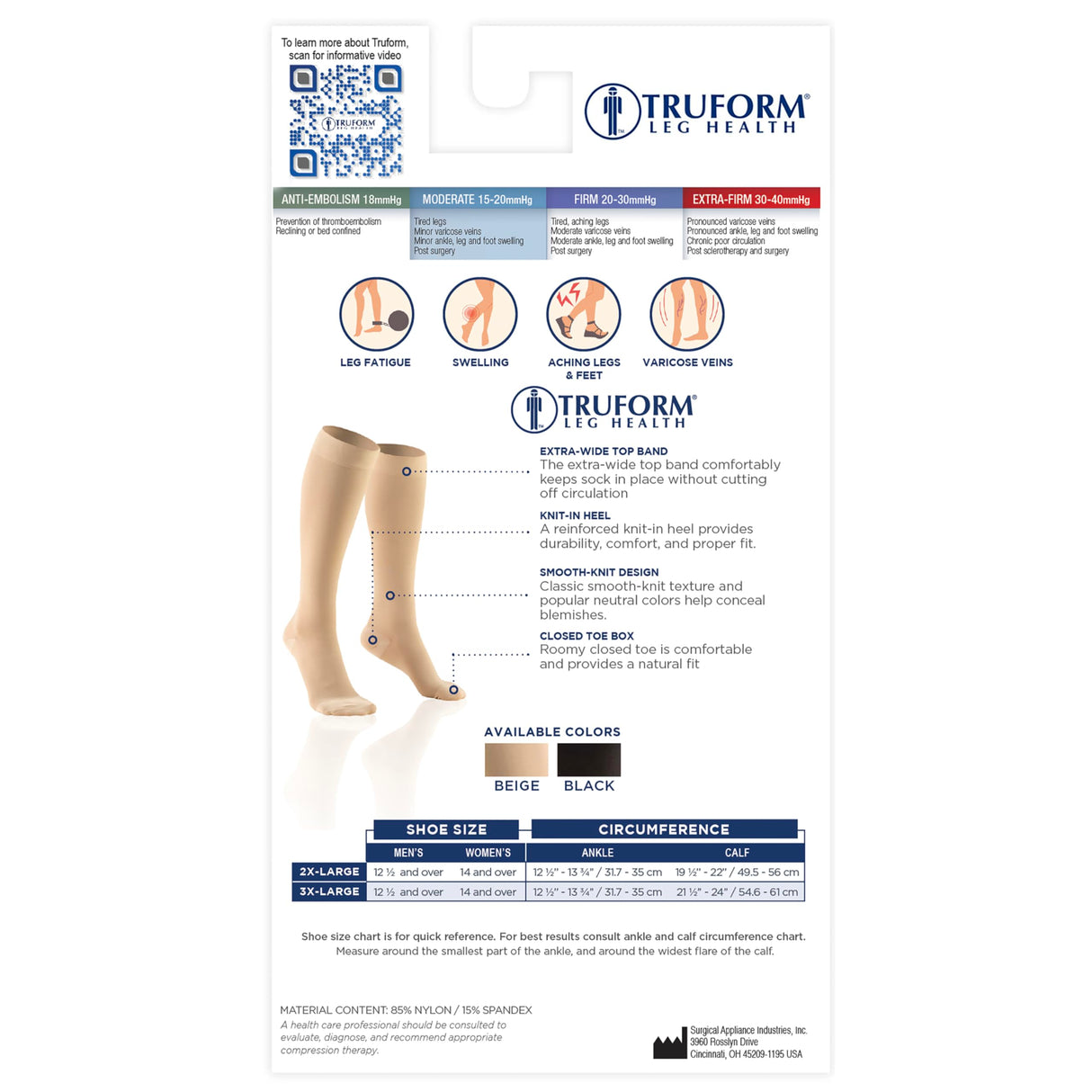 Truform 15-20 mmHg Compression Stockings for Men and Women, Knee High Length, Closed Toe, Beige, Large