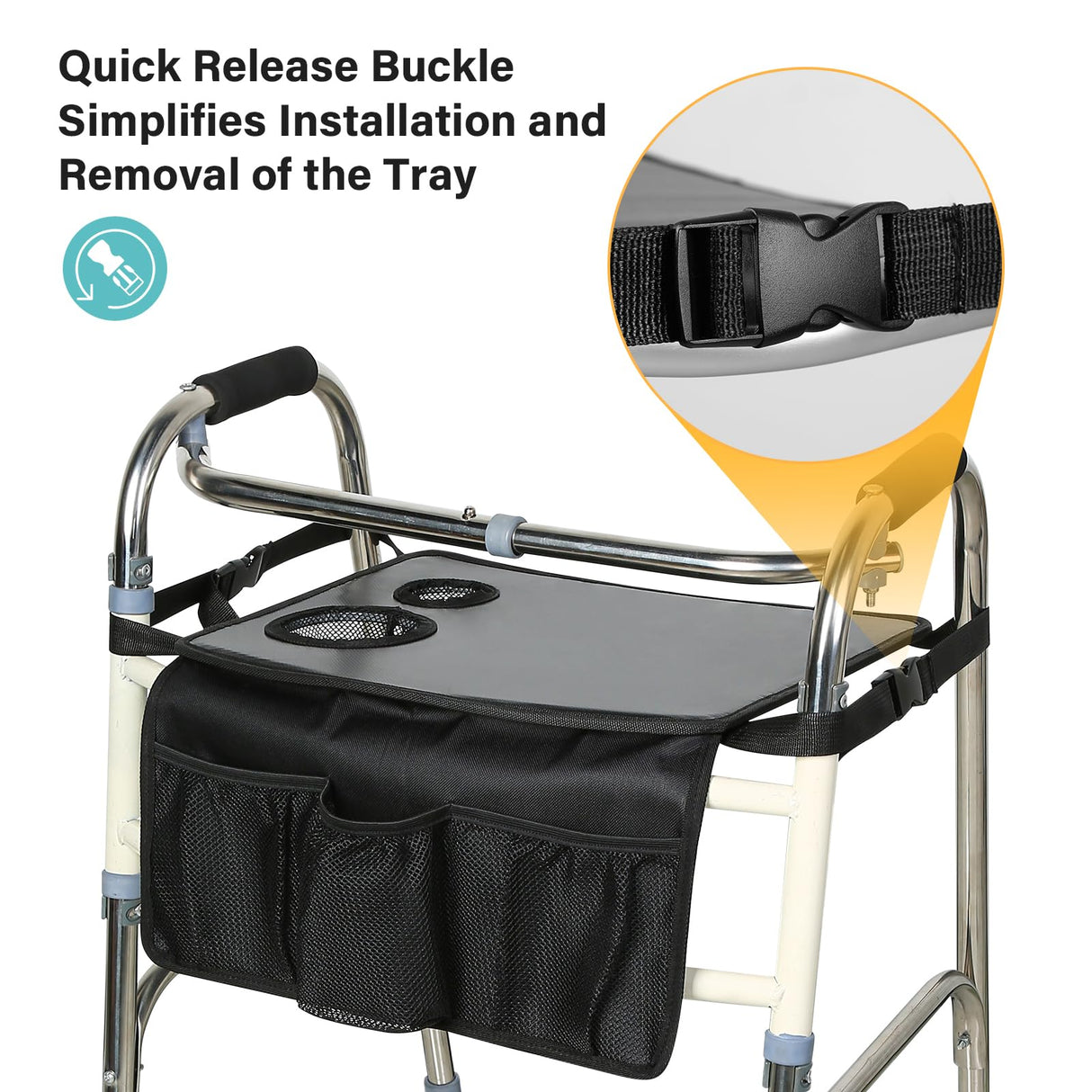 HOOMTREE Walker Tray for Folding Walker, Trays for Walkers for Seniors Detachable with Cup Holder,Walker Trays for Rolling Folding Walker,Walker Accessories for Elderly