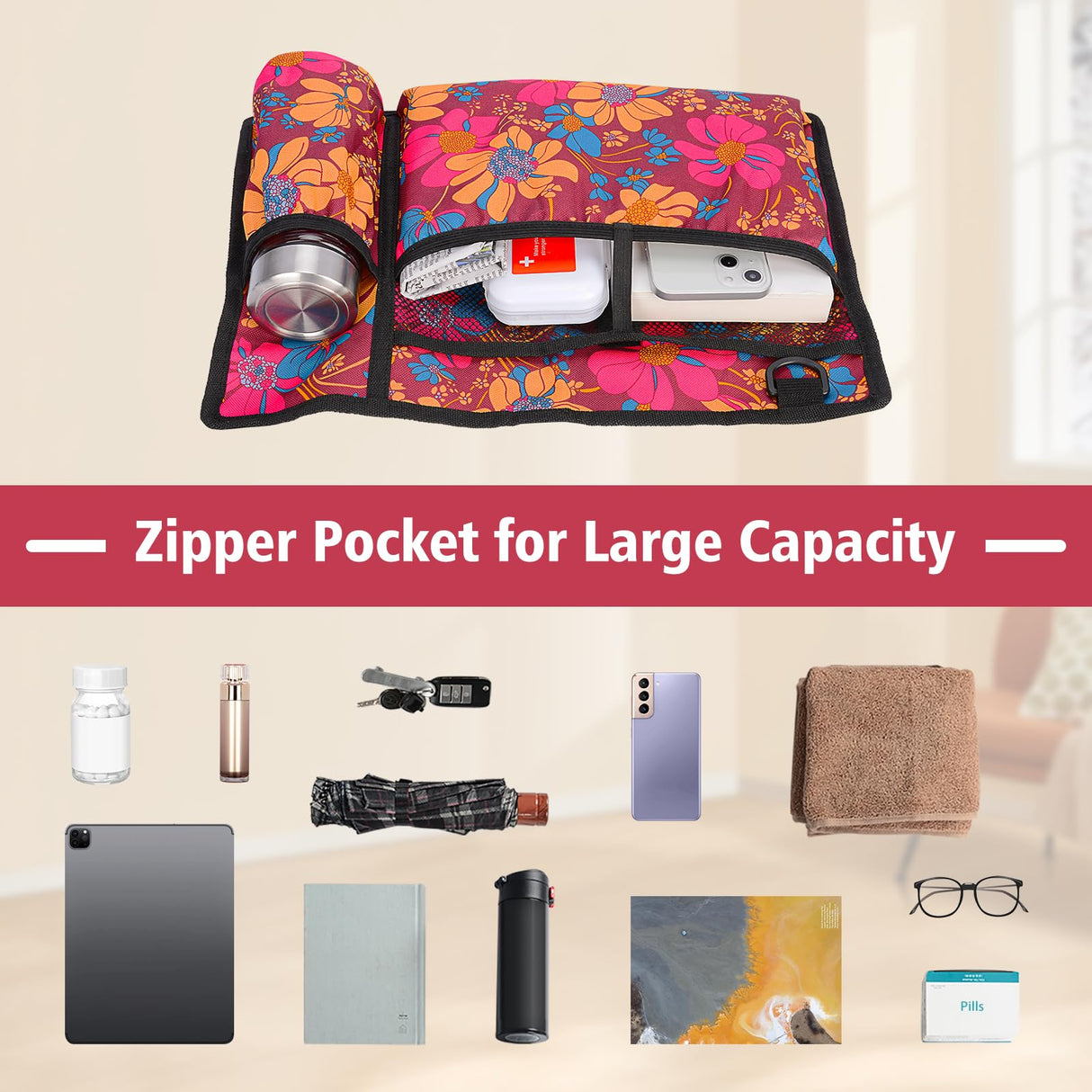 supregear Accessories Bag for Walker, Wheelchair, Rollator - Walker Basket Bag w/Cup Holder - Seniors Caddy Attachment Pouch for Walkers, Water Resistant Large Capacity Carry Storage Carrier Tote