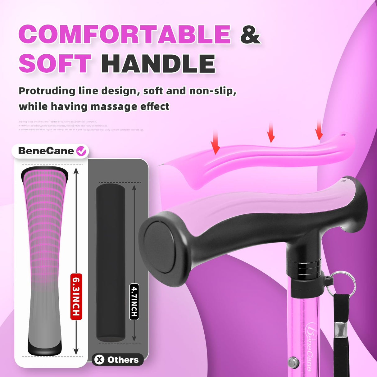 BeneCane Walking Cane for Men & Women Walking Stick for Seniors Folding Canes Quad Cane Adjustable Lightweight Sturdy Collapsible Heavy Duty with Soft TPR T-Handle and Travel Bag