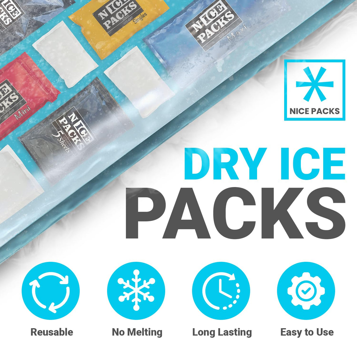 Nice Packs Reusable Dry Ice Packs for Coolers, Flexible Long Lasting Freezer Packs for Lunch Boxes, Shipping Frozen Food (15 Extra Large Sheets)
