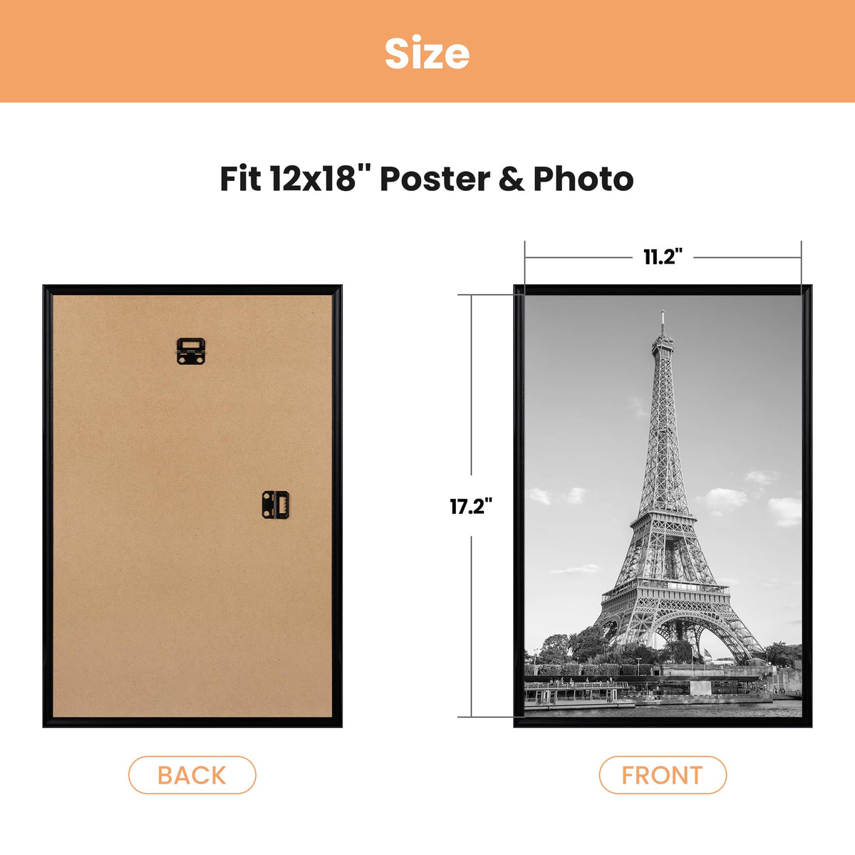 upsimples 12x18 Poster Frame, Easy Slide-In Assembly, Black, 3 Pack