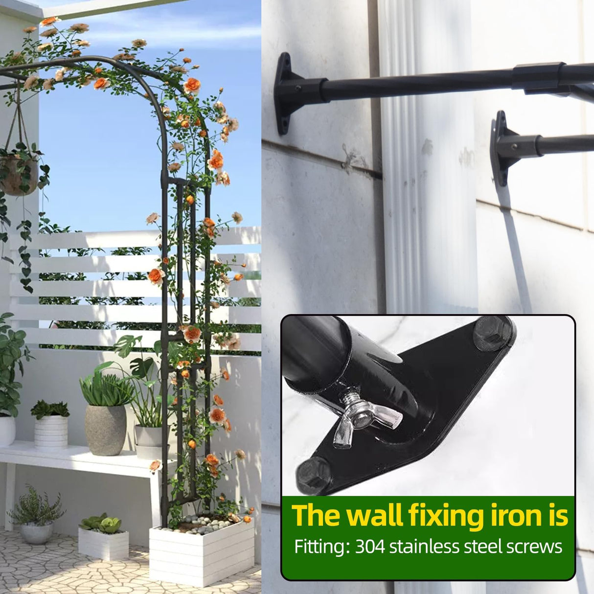 BUKLIYN Half Sided Arch Against The Wall Garden Arch Trellis - Garden Arch Arbor Trellis for Climbing Plants Outdoor - Garden Arch Trellis Arbor for Home Yard and Garden(Black)