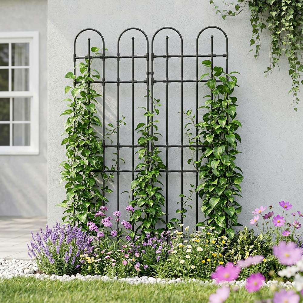 PICNICNI Black Garden Trellis, 71x21 Inch Metal Arch Decoration with Rustic Iron & Black Coating, 2 Pack Outdoor Plant Support for Climbing Roses, Vines, Flowers, Vegetables