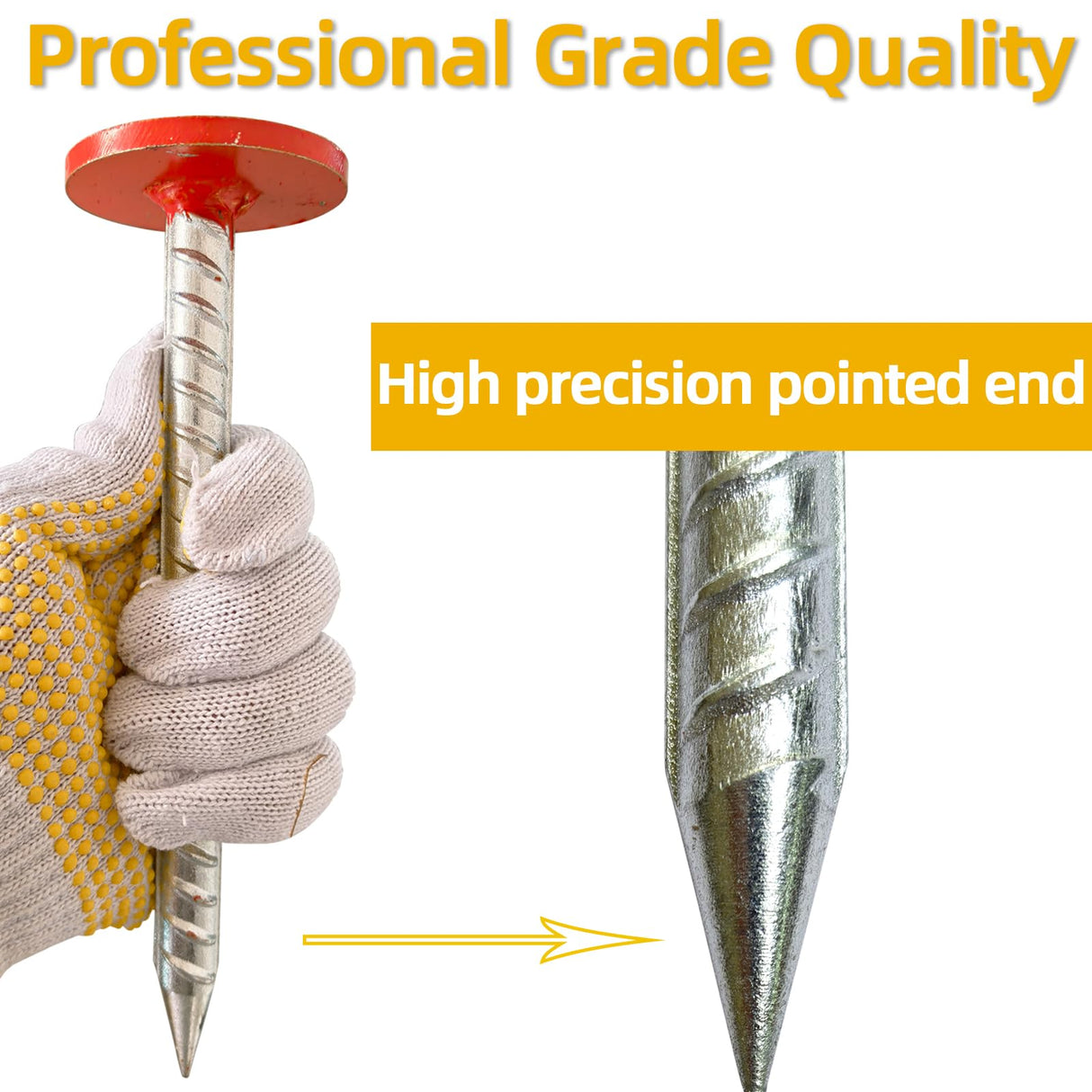 POSEOFFR 8 inch Rebar Survey Stakes, Heavy Duty Galvanized Stake, 2.4 inch Orange Head, 4 Pack