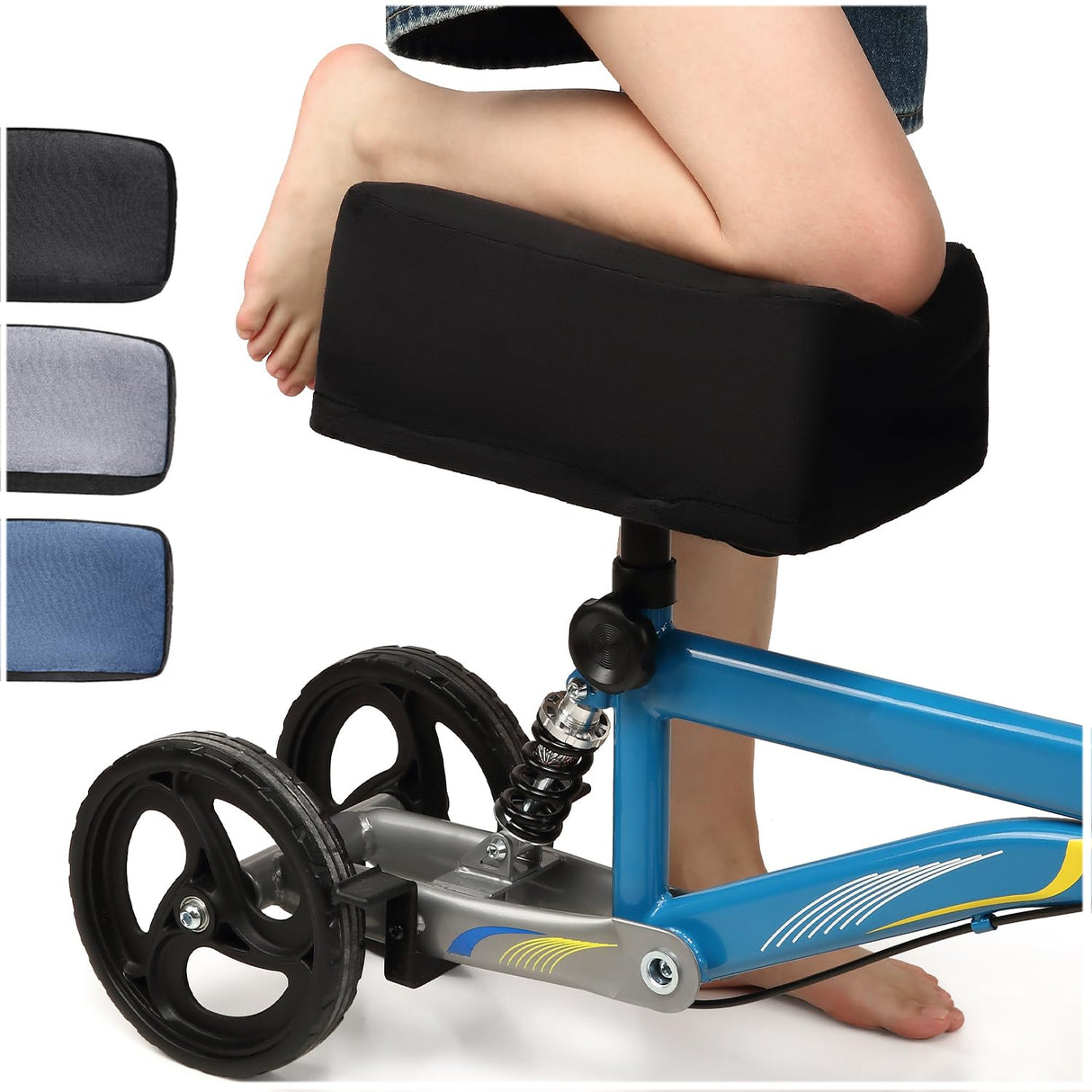 Knee Scooter Cushion Cover - Soft and Comfortable Knee Scooter Pad with Removable 2'' Thick Memory Foam Cushion, Black