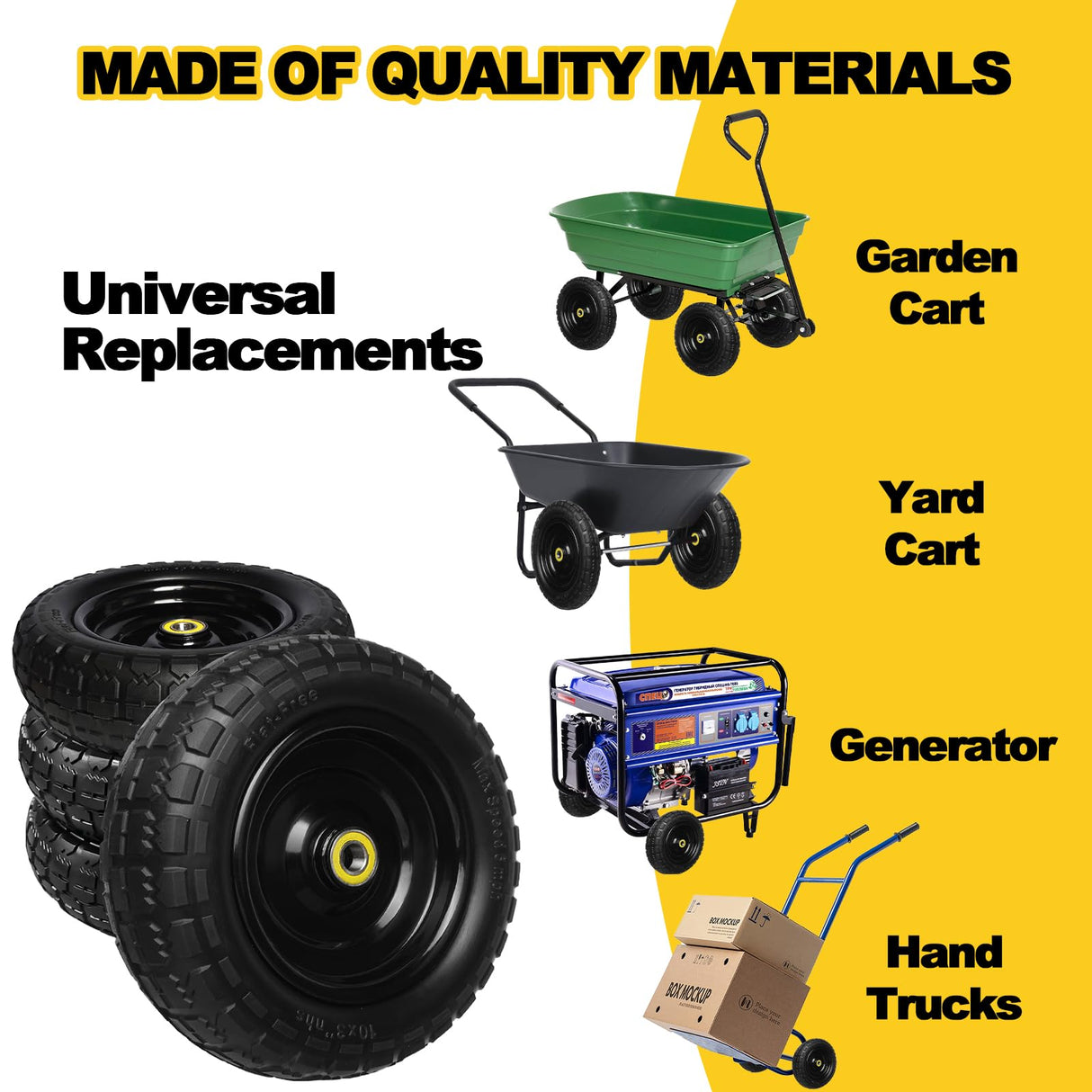 13 Inch Solid Rubber Tires, 4.00-6 Tire Flat Free with 5/8" Bearings, 2.17" Offset Hub for GOR Garden Cart, Wheelbarrow, Trolleys, Hand Trucks and Yard Trailers(4 Pack)