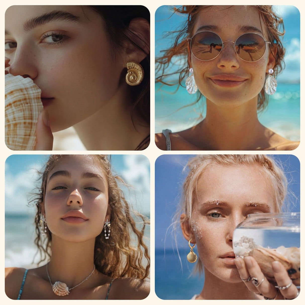 Nosiny 8 Pairs Beach Earrings for Women Gold Starfish Seashell Pearl Drop Shell Conch Earrings Summer Ocean Beachy Jewelry
