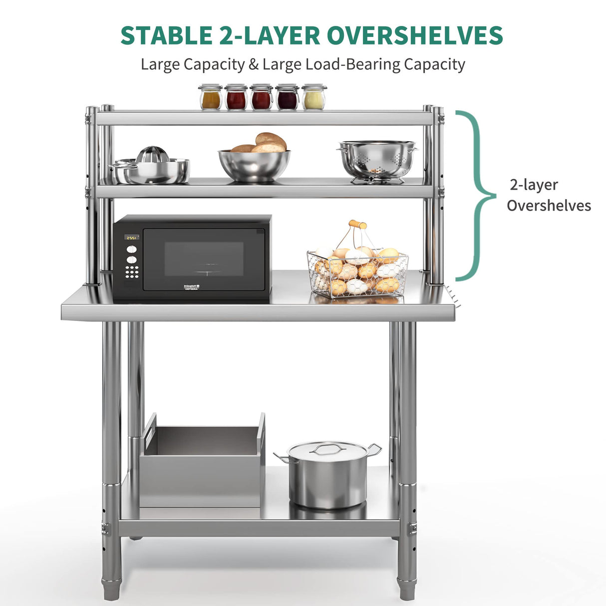 YITAHOME NSF Stainless Steel Table with Overshelf, 36" X 24" Work Table and 36" X 12" Shelf, Metal Prep Table for Home, Kitchen, Restaurant, Garage, Warehouse