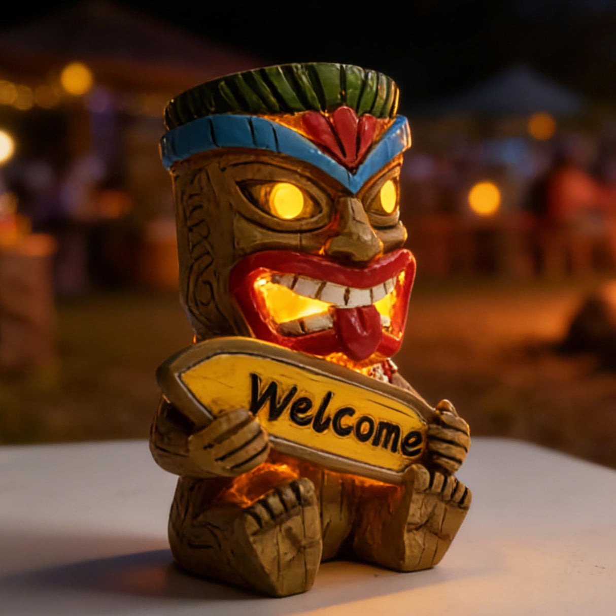 Suyorpe Miniature Tiki Garden Statue Solar Outdoor Decorations - Tiki Bar Welcome Sign Lights for Patio Yard Lawn Ornaments Gifts for Birthday Housewarming Summer 3.2''(W) x 3.4''(D) x 5.9''(H)