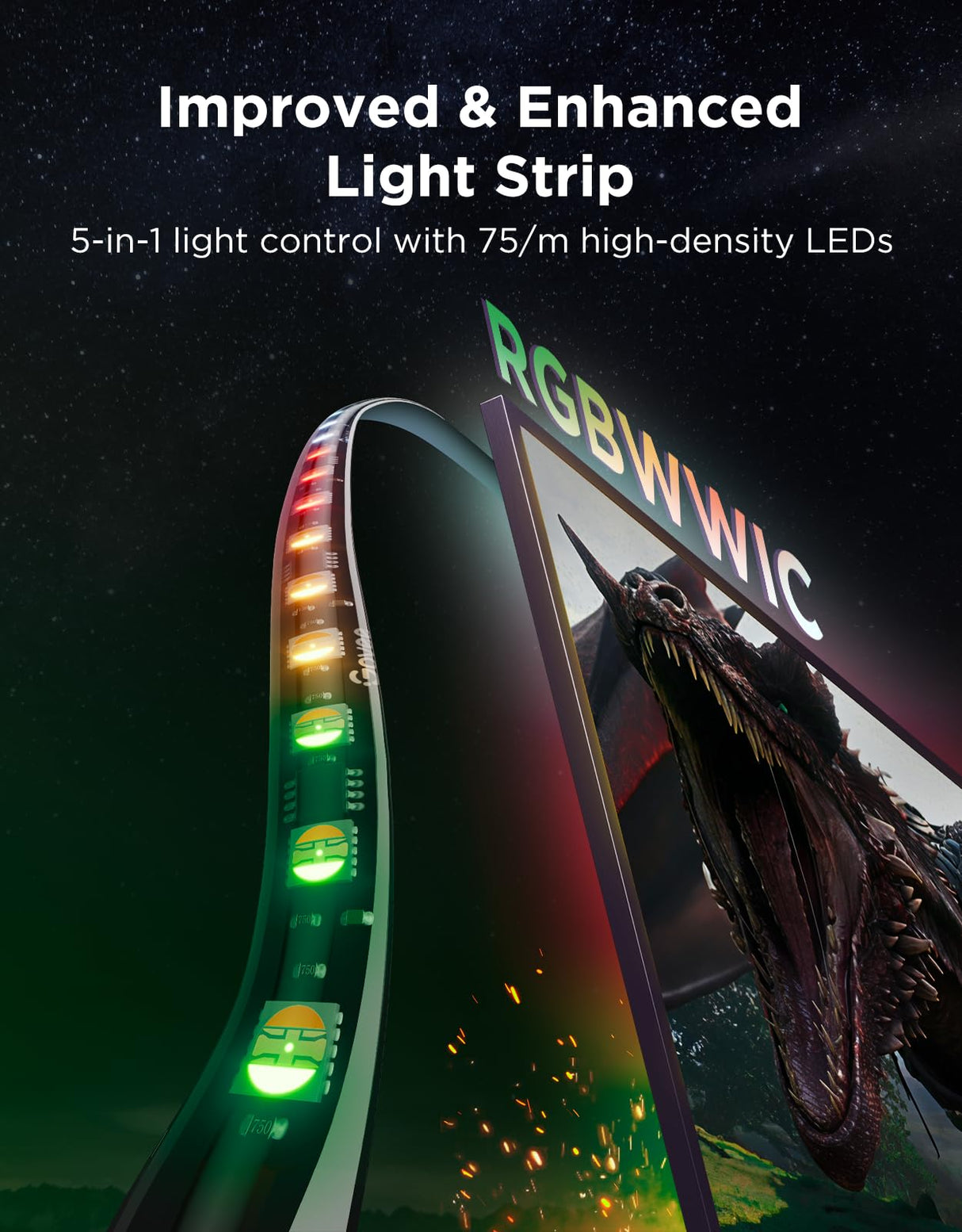 Govee TV Backlight 3 Pro with HDR Triple Camera, 16.4ft 5-in-1 RGBWWIC LED Strip Lights That Change with 75-85 Inch TVs, 75LEDs/m, Supports AI Filter, Smart App and Voice Control, DreamView Sync