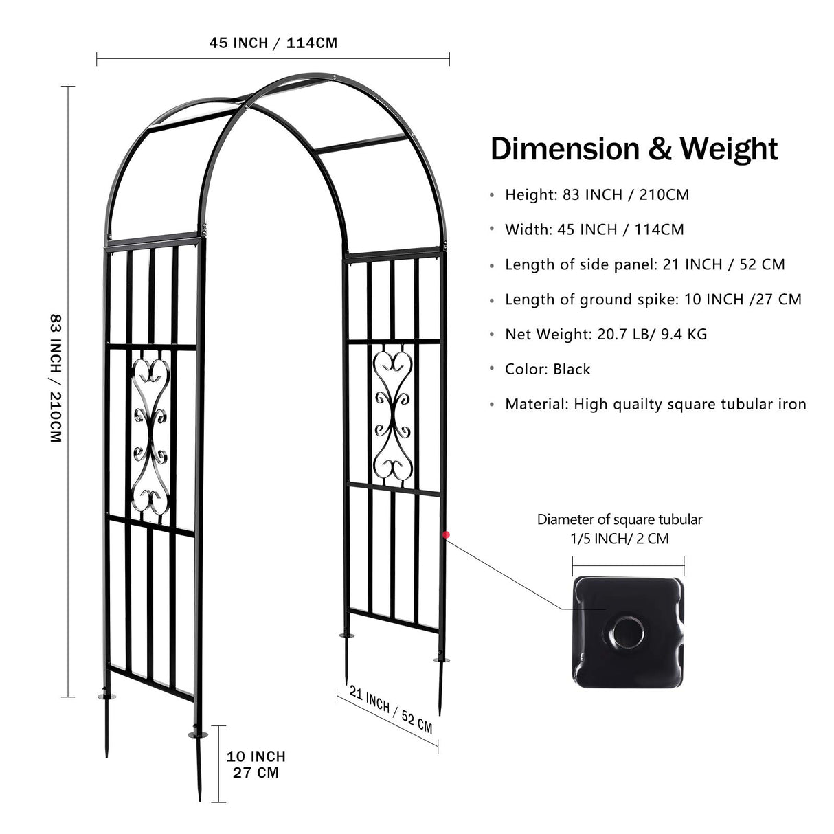 SCENDOR Garden Arbors, Curved Metal Endurable Iron Trellis Plants Stand Use for Outdoor Garden Arbor Climbing Plants Wedding Arches Ceremony