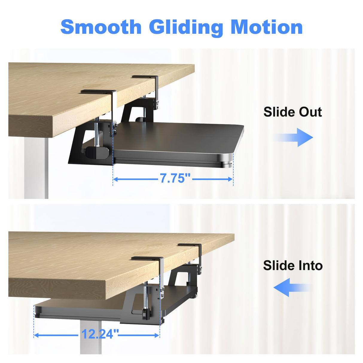 XINLEI Keyboard Tray Under Desk Large C-Clamp 25.6” (30” Including Clamps) x 11.8” Slide-Out Platform Computer Drawer Pull Out Keyboard & Mouse Tray Black DSF4