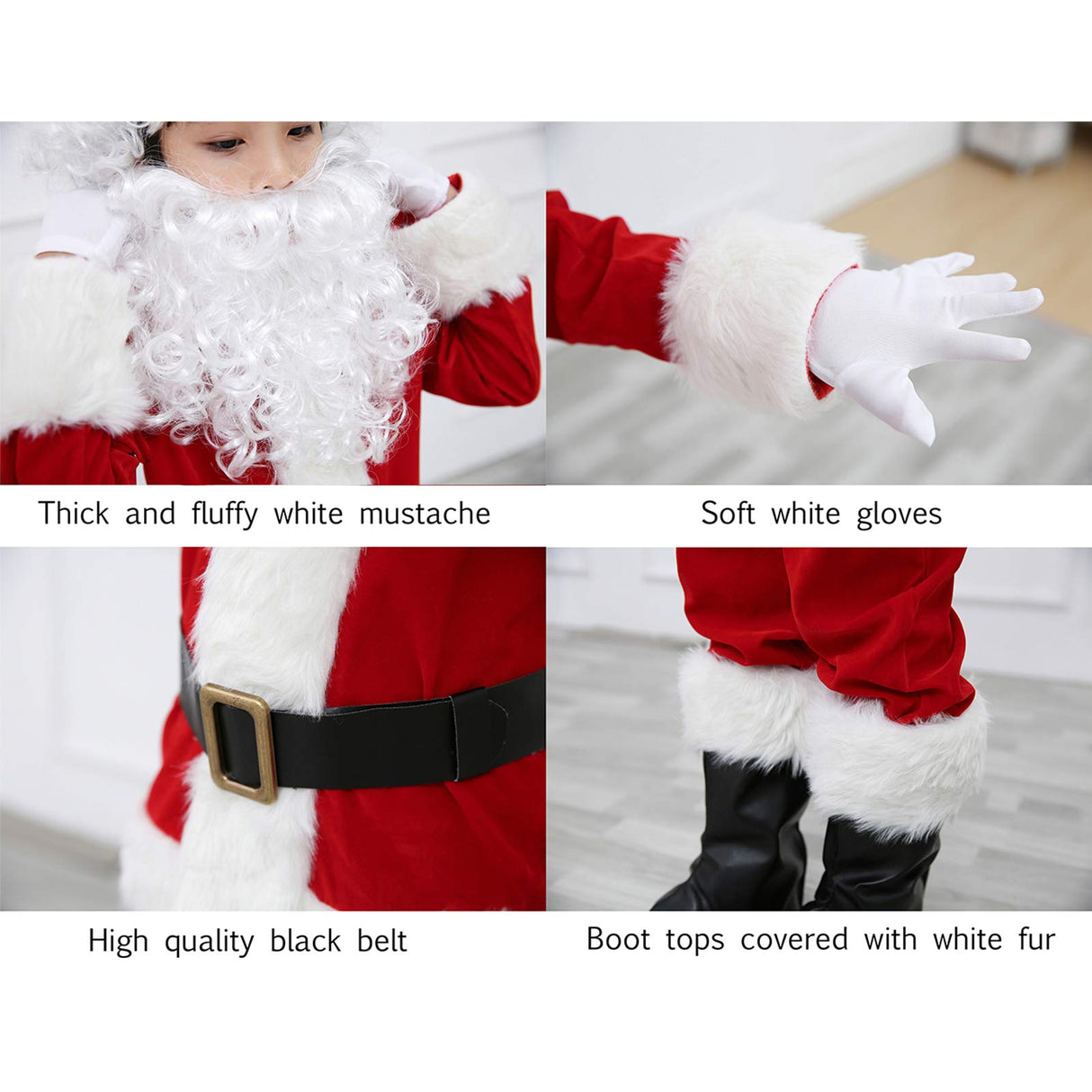 ELFJOY Children's Santa Suit Kids Christmas Halloween Costume Cosplay Set of 11 Pcs (Small)