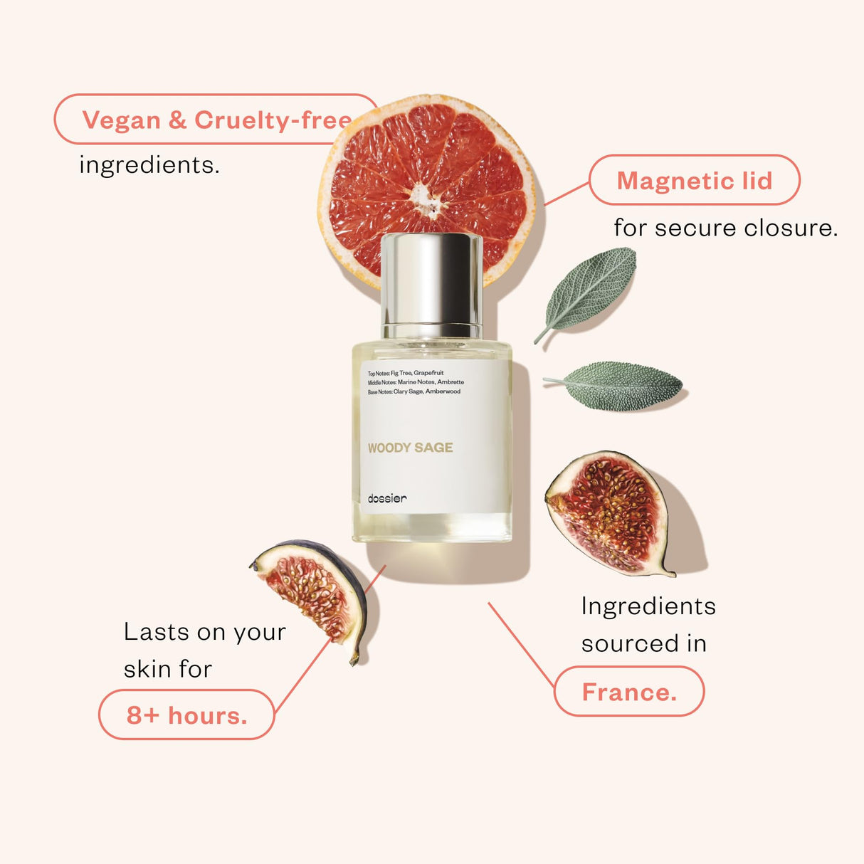 Dossier - Woody Sage - Eau de Parfum - Inspired by J.Malone's Wood Sage & Sea Salt - Perfume Luxury - Pure Infused - Paraben-Free - Vegan - For Women Men Unisex - Fragrance 3.4 Fl oz (Spray 100ml)