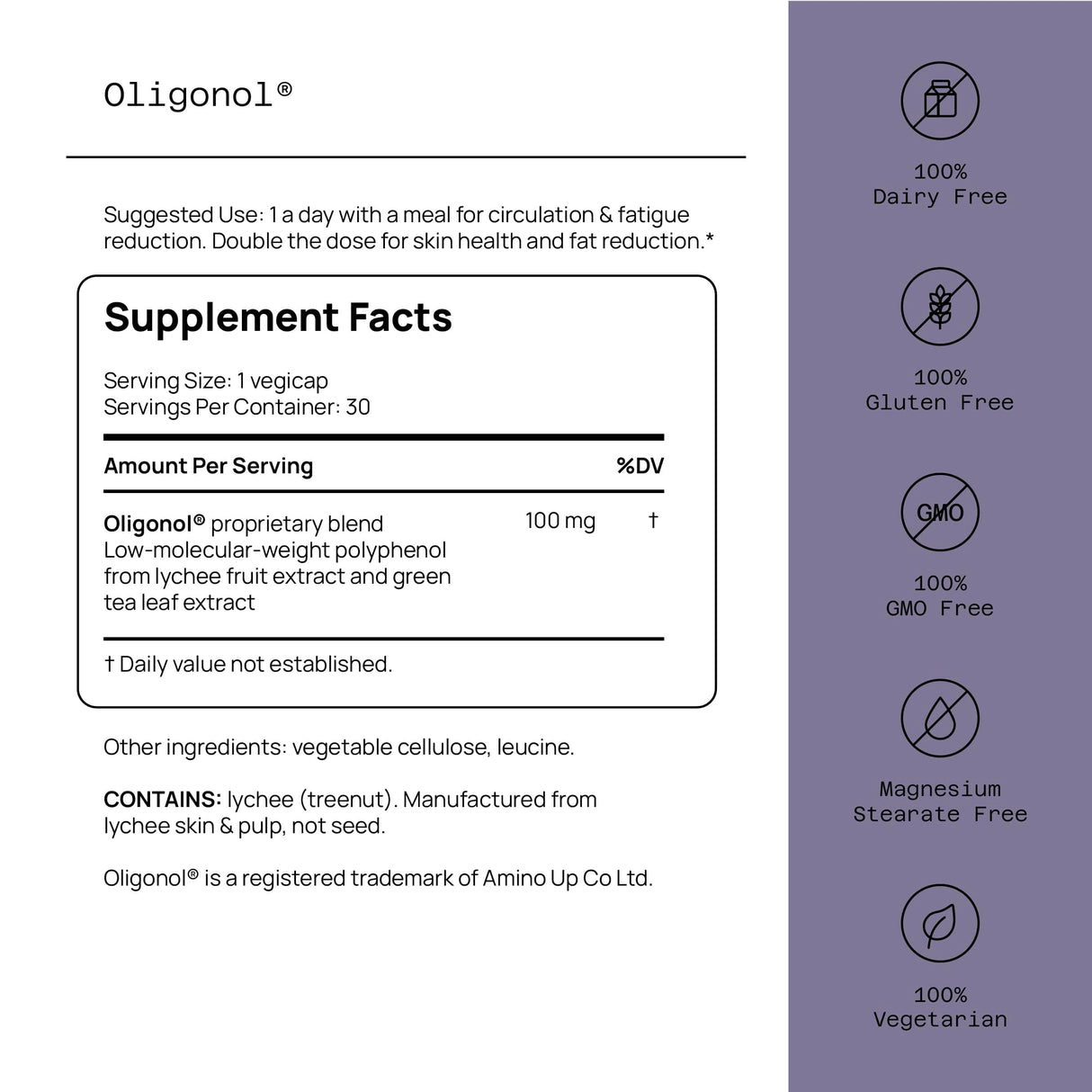Quality of Life Oligonol Premium Anti Aging Supplement - Promotes Cardiovascular Health, Circulation & Youth, Includes Antioxidants - Lychee Fruit Extract - 30 Vegicaps
