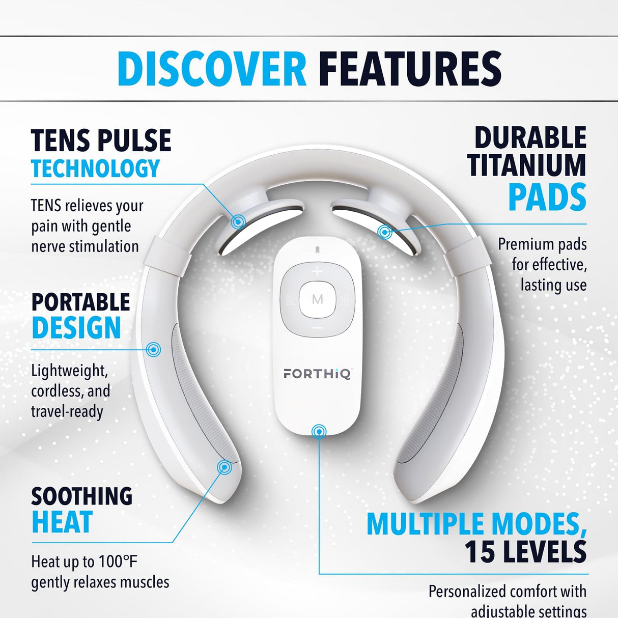 FORTHiQ Neck TENS Machine with Heat, Electric Neck Massager for Pain Relief, 15 Levels Deep Tissue Massage, Portable and Soothing, FSA or HSA Eligible