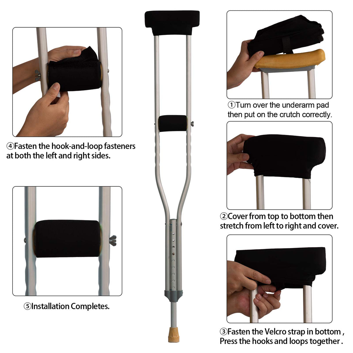 Universal Underarm Crutches Padded Crutch Pads with Hand Grips Padding Handle Covers