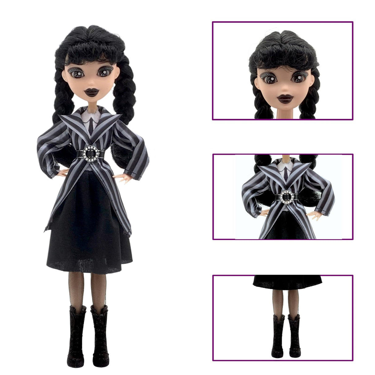 9" Addams Doll with Gift Box, Black Dress, High Heels and Hair, Perfect Christmas and Birthdays Toy Gift for Girls and Fans(New-B)