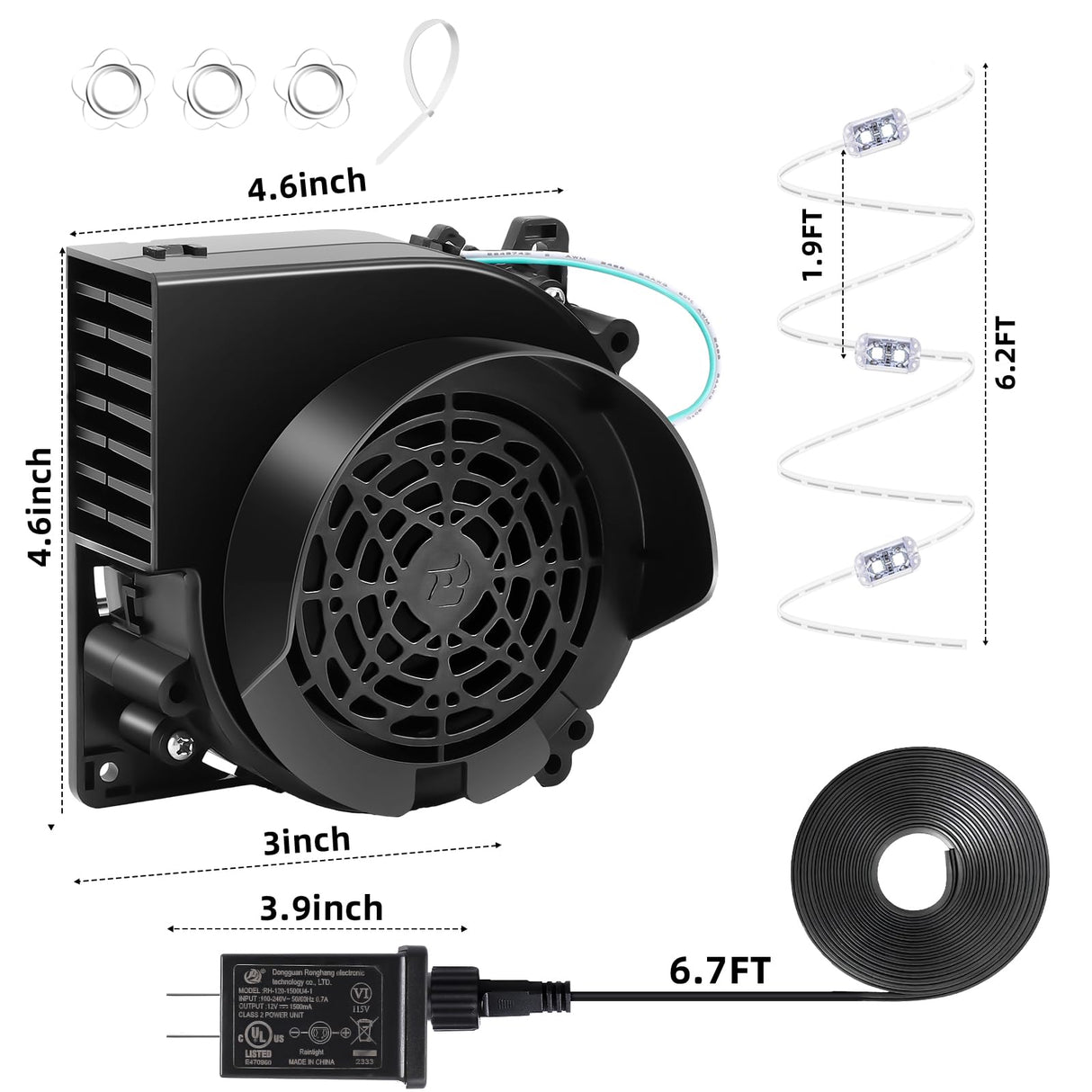 Inflatable Fan Replacement, 3100RPM Air Blower 12V 1A Blow up Fan for Halloween Christmas Inflatables with 3-LED Light Strings for Thanksgiving Indoor Outdoor Holiday Inflatables Decor