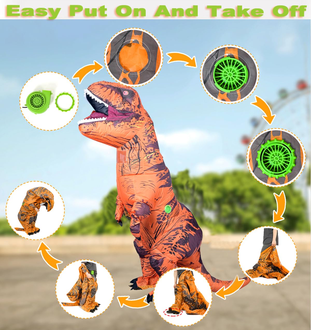 TO.BE.NO.1 Towards The First inflatable dinosaur costume adult, T-Rex Dinosaur Costume Adults Funny Cosplay Halloween (Brown Dinosaur)