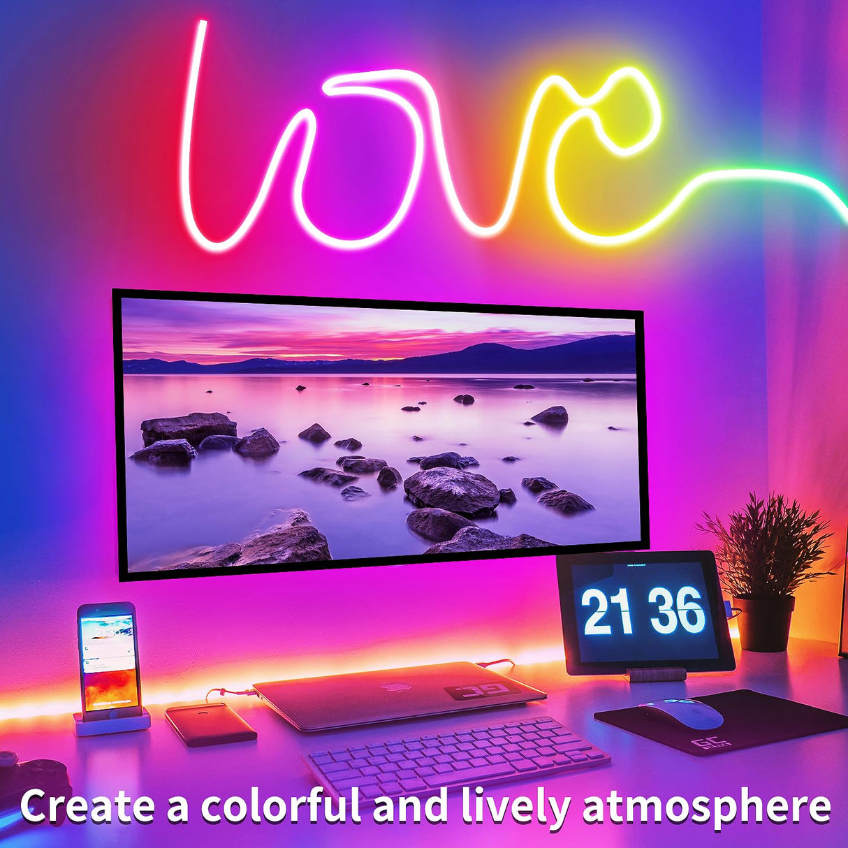 segrass 50ft RGB LED neon Rope Lights LED neon Lights with Remote Control/APP Control IP65 Waterproof Flexible Neon LED Strip Lights for Bedroom Room Outdoors Décor