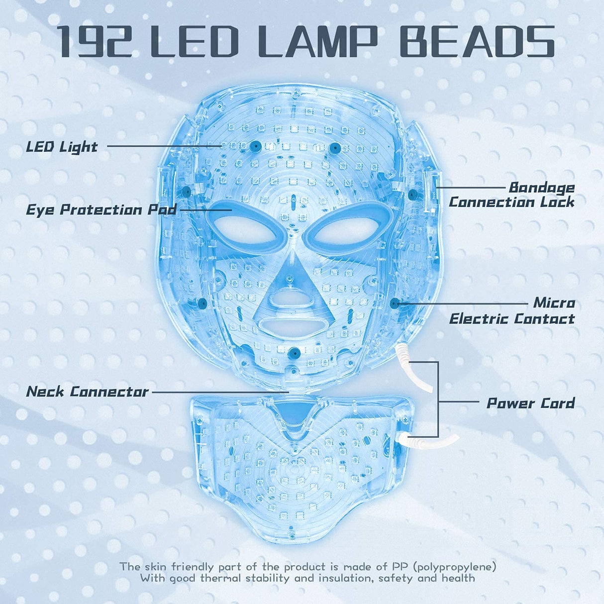 HXDZFX LED FACIAL LIGHT THERAPY MASK-Led Face Mask Light Therapy, 7 Led Light Therapy Facial Skin Care Mask - Blue & Red Light for Acne Photon Mask - Skin Care Mask for Face and Neck.White