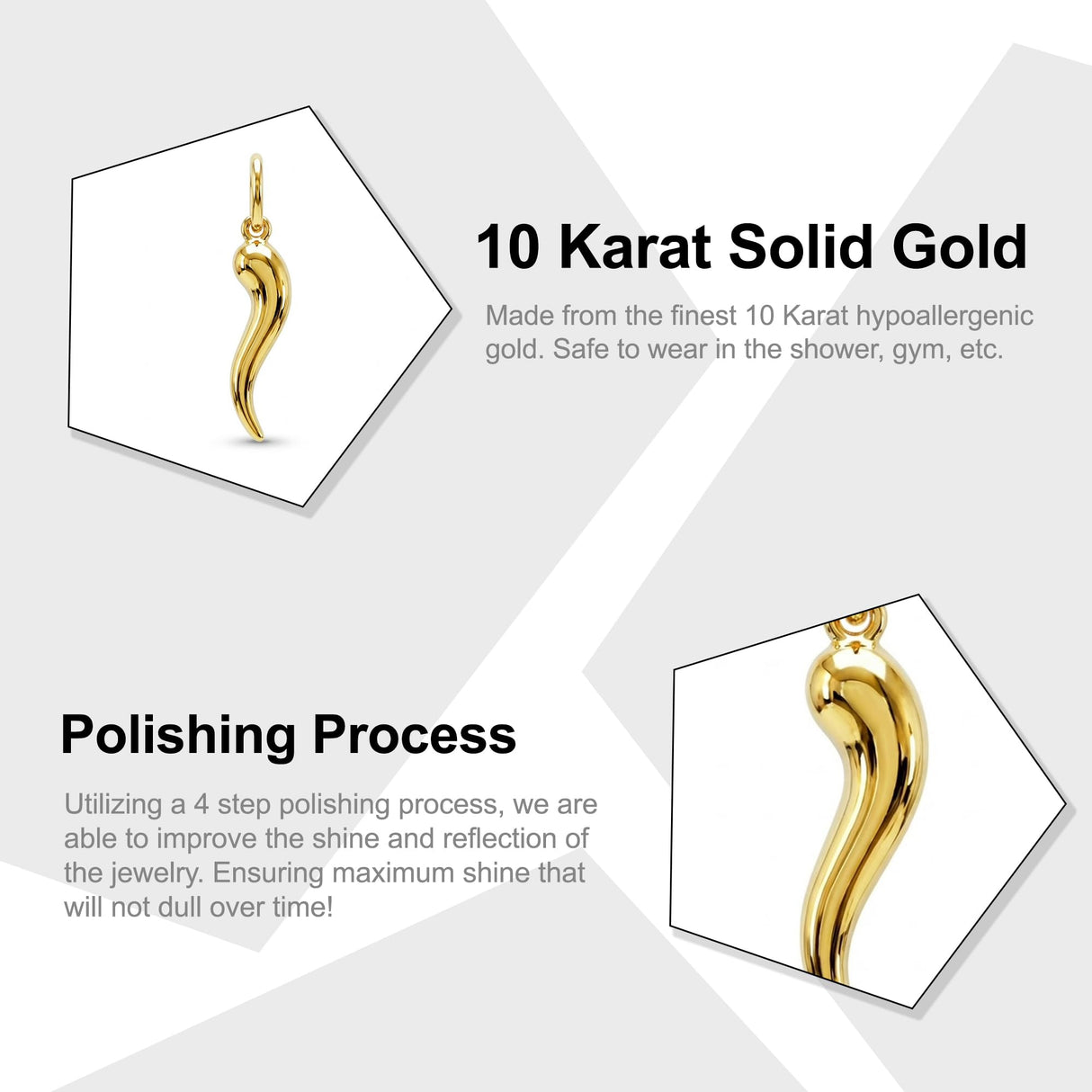 Gold Italian Horn Charm - 10 Karat Solid Gold - Cornicello Pendant