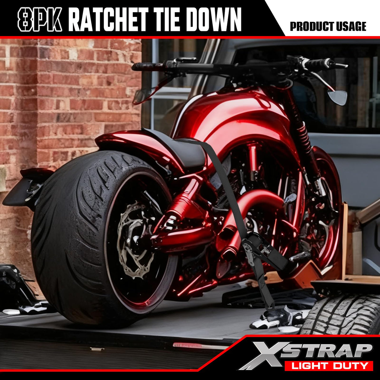 XSTRAP STANDARD Ratchet Tie Down Straps 8PK 1'' x 10 ft - 900 LB Break Strength Cargo Straps for Moving Appliances, Lawn Equipment, Motorcycle (Black)