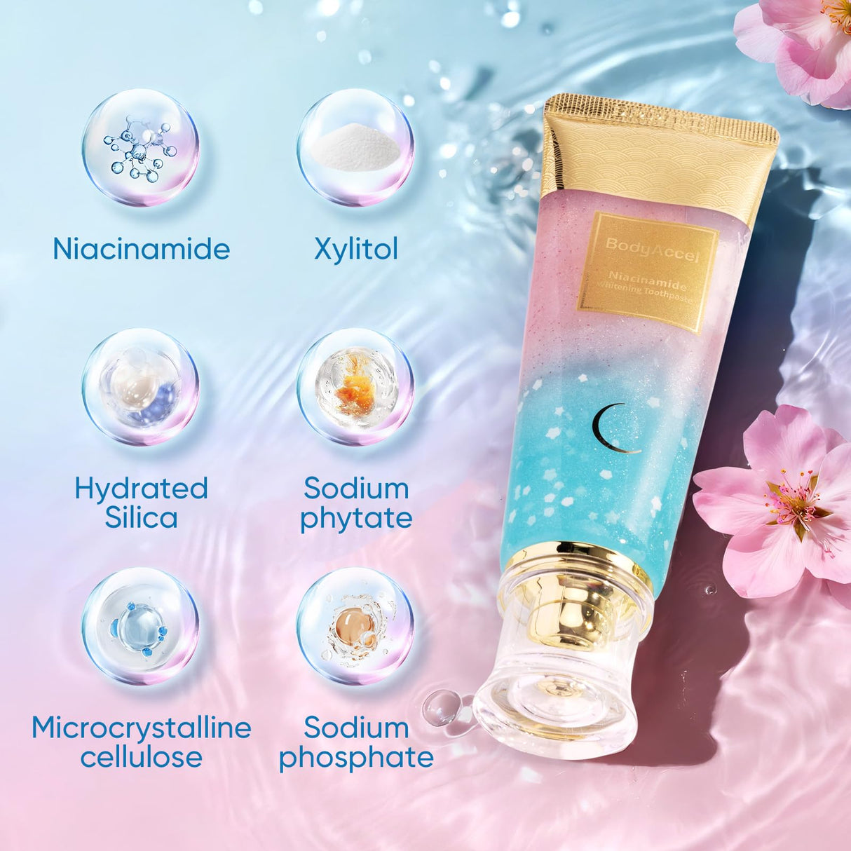 Niacinamide Whitening Toothpaste, BodyAccel Niacinamide Intensive Whitening Toothpaste with Natural Gentle Care Deep Stain Removal Clean Peach Flavor, Improves Gum Health, Fresh Breath (1)