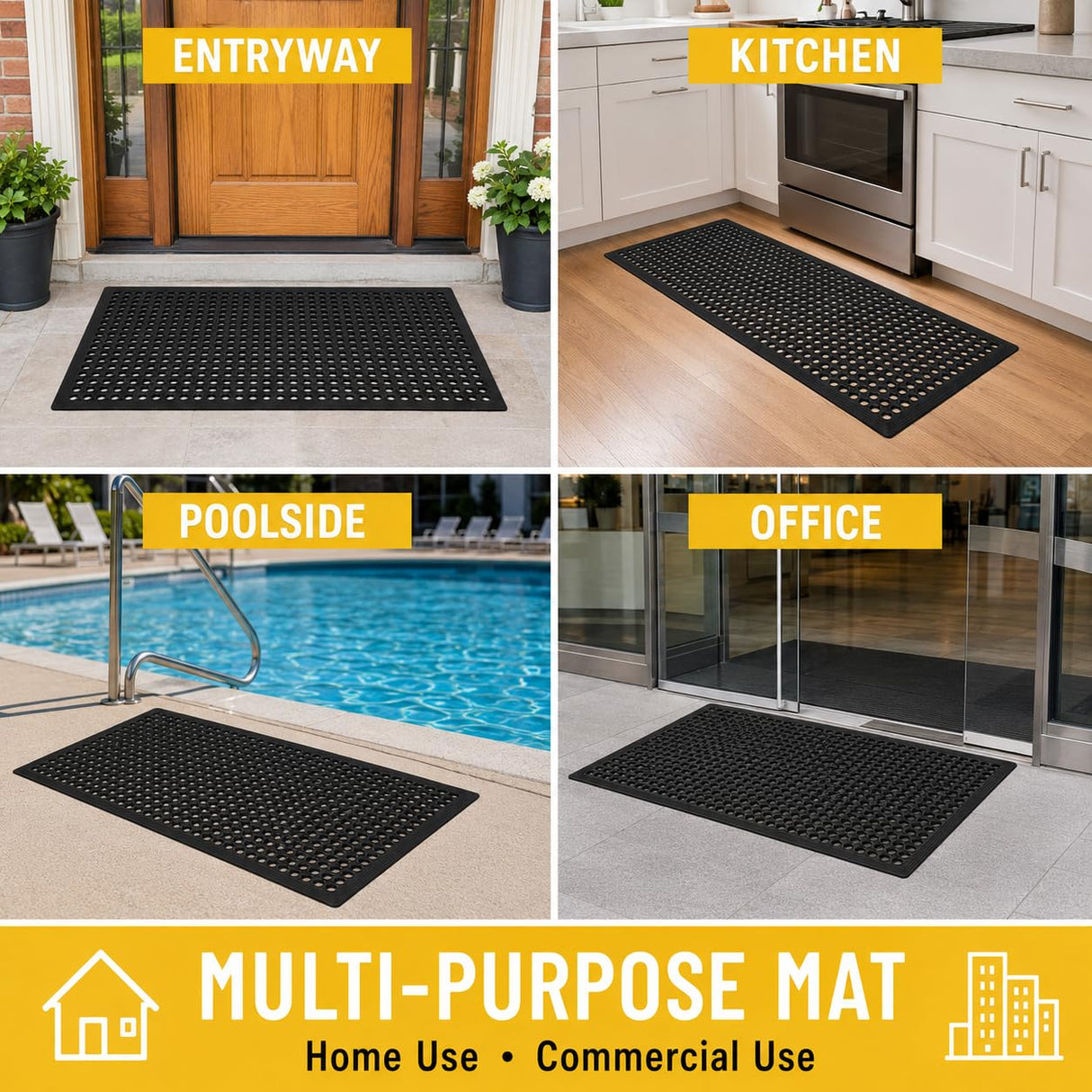 BESEA 4Pack Rubber Floor Mats 24 x 36 Inch – Heavy Duty Outdoor Door Mats with Non-Slip Mesh Design, Weatherproof Garage Floor Mat, Kitchen Floor Mat for Wet or Slippery Areas