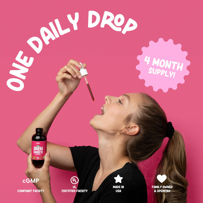 Iron Supplement for Women Iron Drops Daily Support, 20mg of Polysaccharide Iron Complex Iron Free Taste, Natural Sweeteners, Vegan and Pareben Free (Berry Daiquiri, 4 Fl Oz)