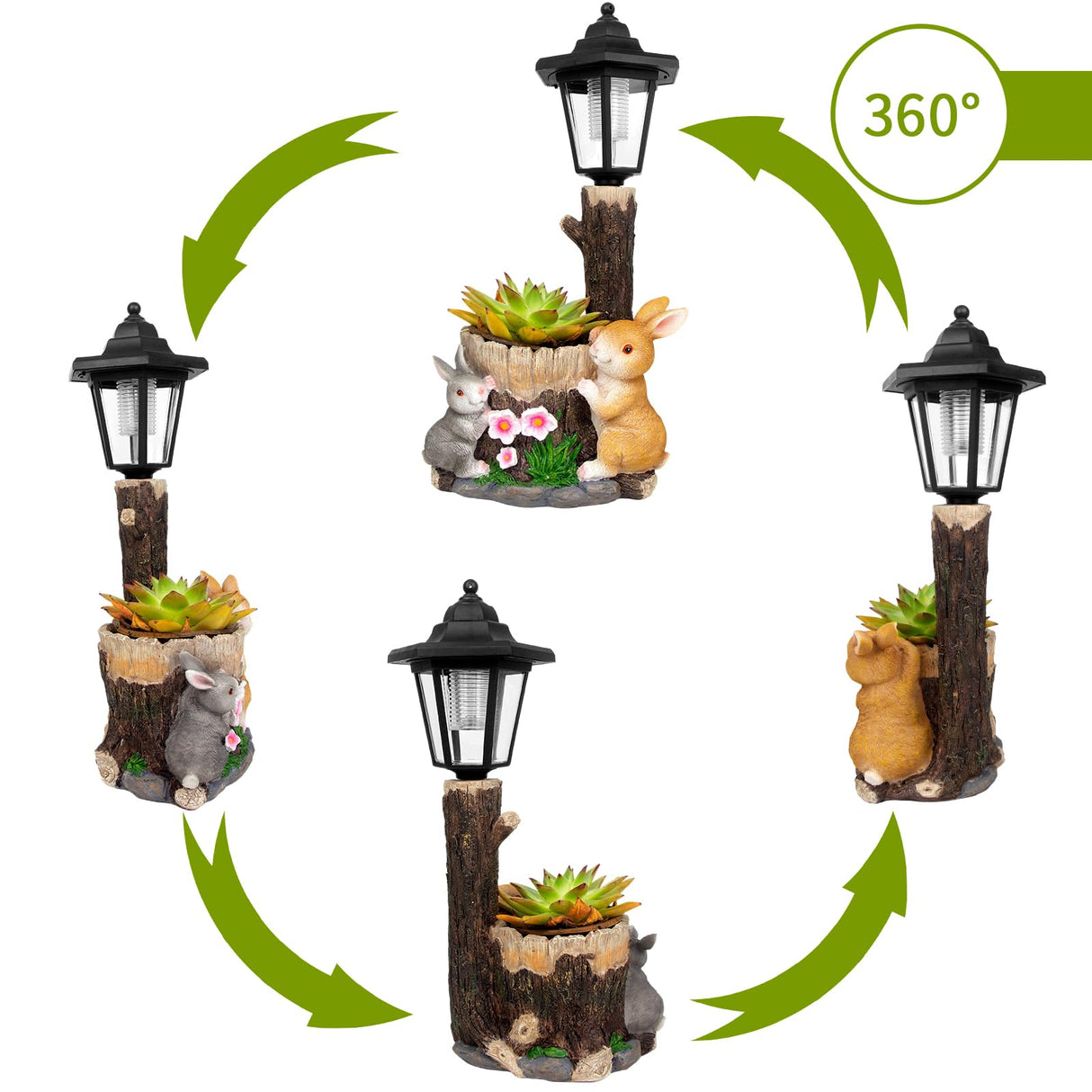 YEPOTUE Solar Bunny Garden Stalue Outdoor, Rabbits Figurine Flowerpot Decolwith Solar Lantem for Yard Art Lawn Ornaments Porch Patio Balcony - Gardening Gifts for Women Mom