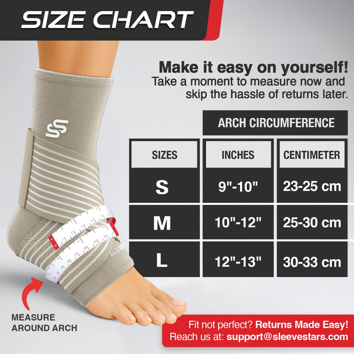 Sleeve Stars Ankle Brace for Women & Men, Ankle Wrap for Sprained Ankle, Compression Sleeve for Plantar Fasciitis Relief, Easy Customizable Support: w/Removable Strap (Single/S:9"-10"/Beige)