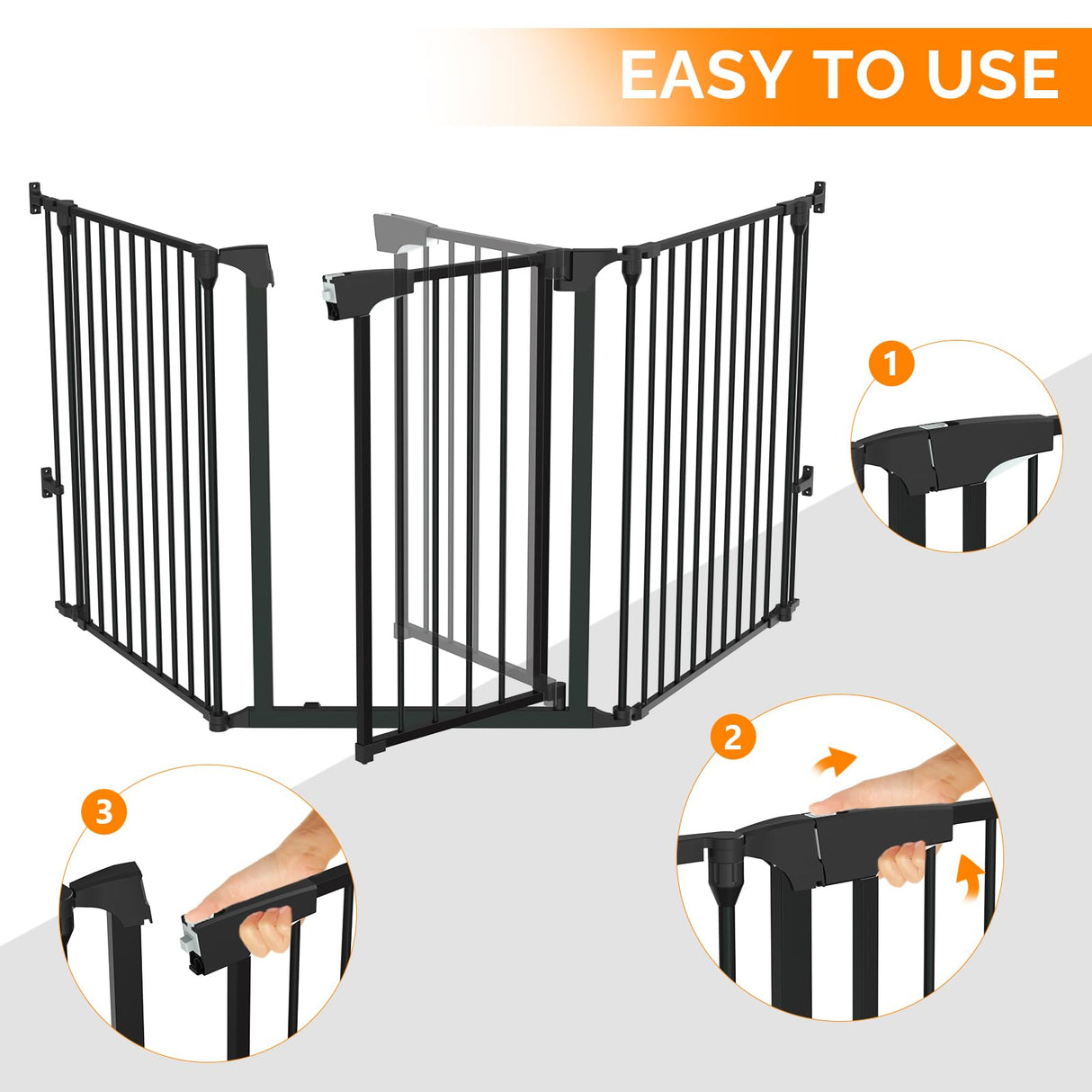 Bonnlo 120 Inches Wide Configurable Baby Gate, Fireplace Safety Fence/Guard, Adjustable 5-Panel Metal Play Yard for Toddler/Pet/Dog, Christmas Tree Fence, Includes 4 Pack of Wall Mounts, Black