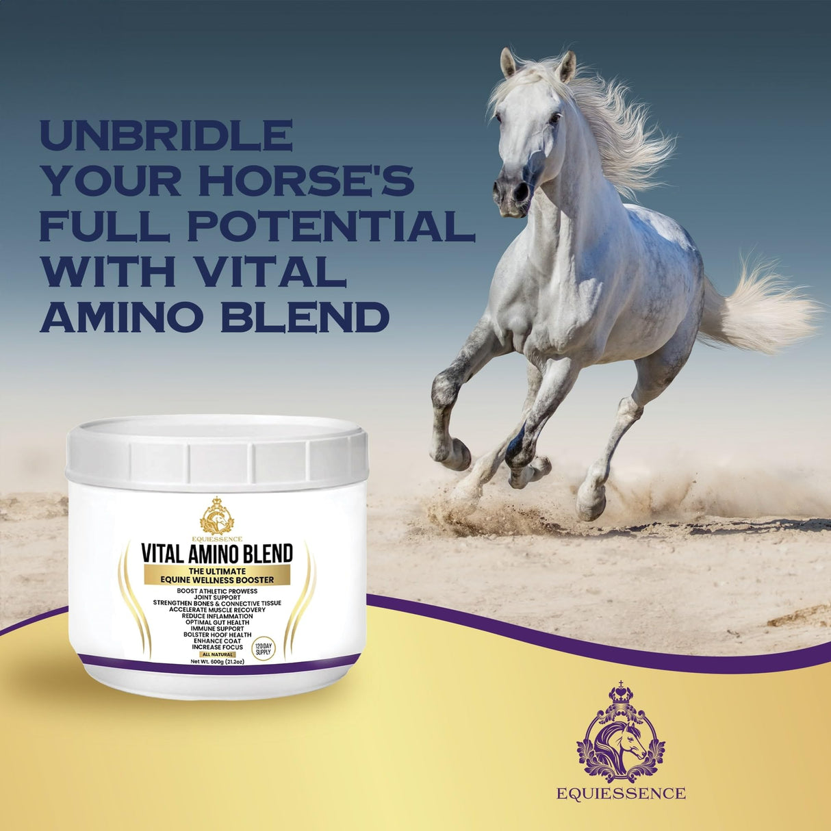 Equiessence Vital Amino Blend - Horse Care, Coat & Hoof - Performance Horse - No Soy or Sugar- 120 Day Supply