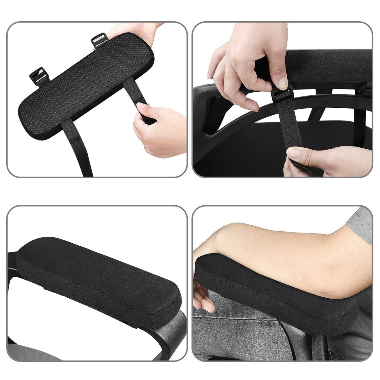 MOSISO Chair Armrest Pads (2 Pack), Memory Foam Home/Office Chair Arm Rest Covers Comfy Computer Gaming Elbow Cushion Removable Washable Elbow Support Forearm Pressure Relief, Black
