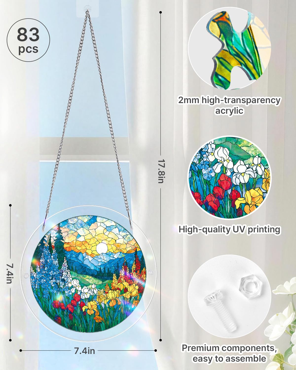 Acrylic Puzzle Suncatcher 83 Pieces, Dawn Blossom Sea Sun Catchers Puzzle, DIY SunCatchers Puzzles Window Hanging, Home & Garden Decor, Gifts for Family and Friends, 7.4 in