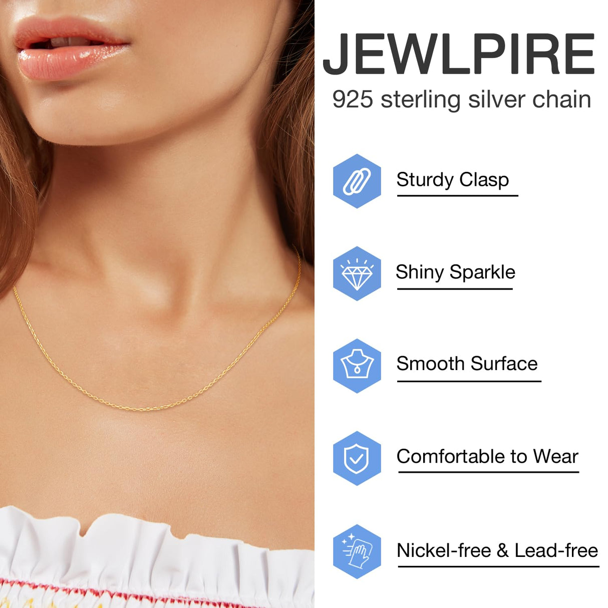 Jewlpire 18K Gold Plated Chain Necklace for Women, 1mm Cable Chain 18K Gold Plated Chain for Women Sturdy & Shiny Women's Chains Necklaces, Necklace Chains 16 Inch